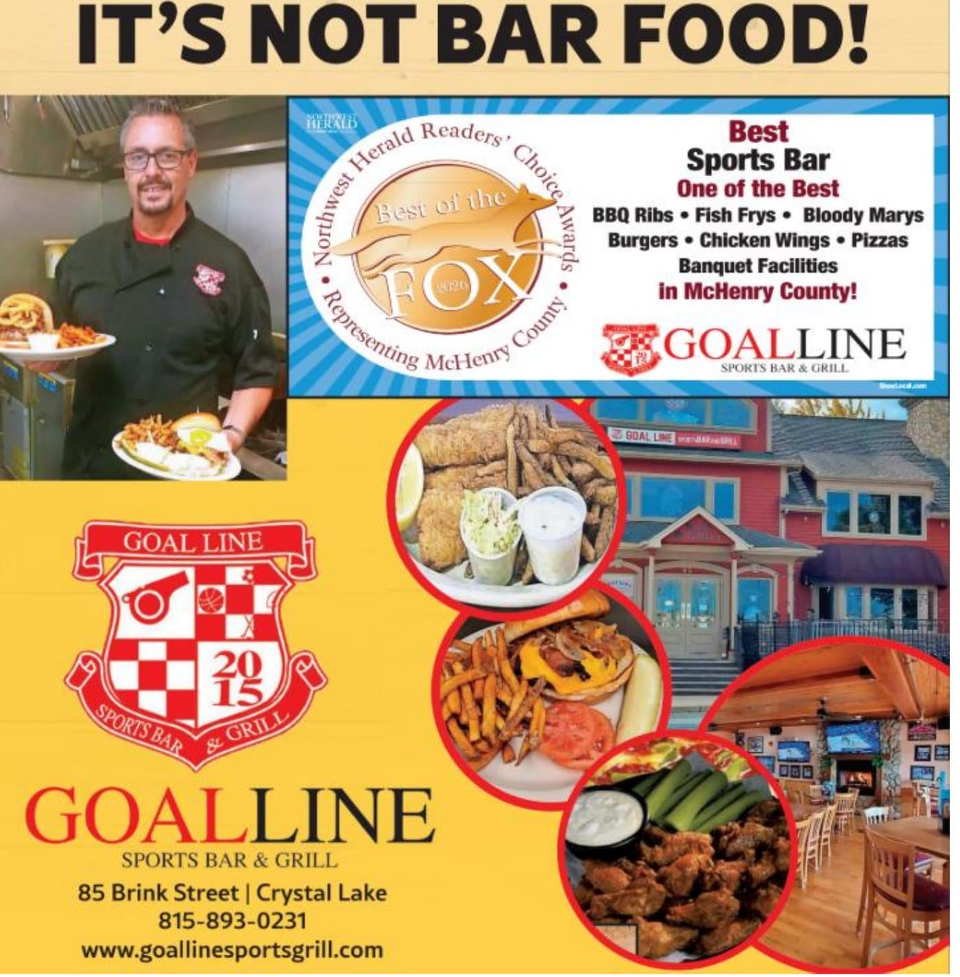 It's not bar food! Goal Line Sports Bar & Grill, 85 Brink Street, Crystal Lake. 815-893-0231