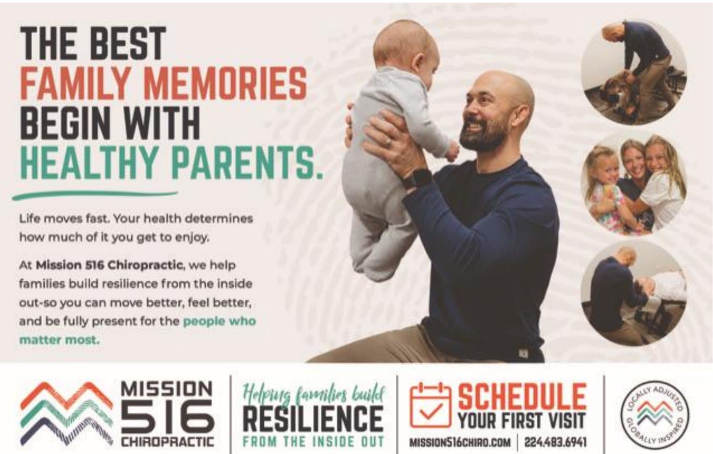 The best family memories begin with healthy parents. Mission 516 Chiropractic — schedule your first visit.