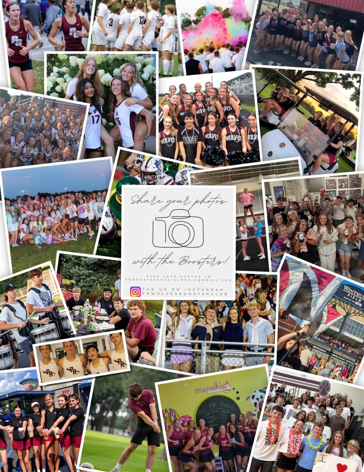 Share your photos with the Boosters! A collage of fall 2026 Wolves — send photos to prboosterssocialmedia@gmail.com or tag @prwolvesboosterclub on Instagram.