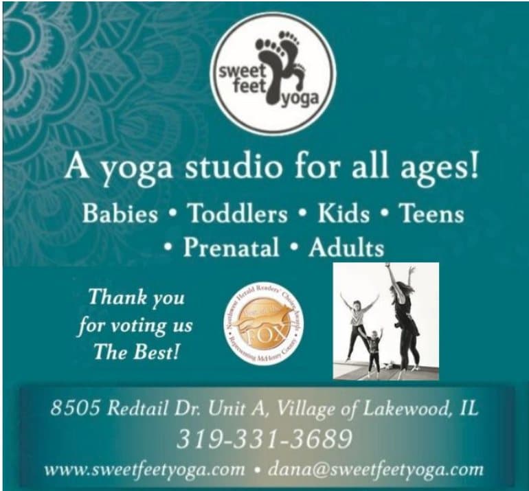 Sweet Feet Yoga — a yoga studio for all ages. 8505 Redtail Dr Unit A, Village of Lakewood.